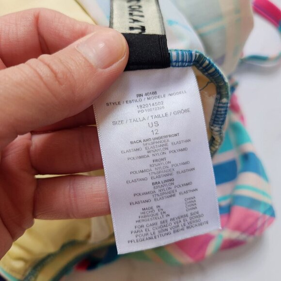 Talbots Pink Teal Geometric One-Piece Swimsuit Bathing Suit Slimming Size 12 - Picture 8 of 9